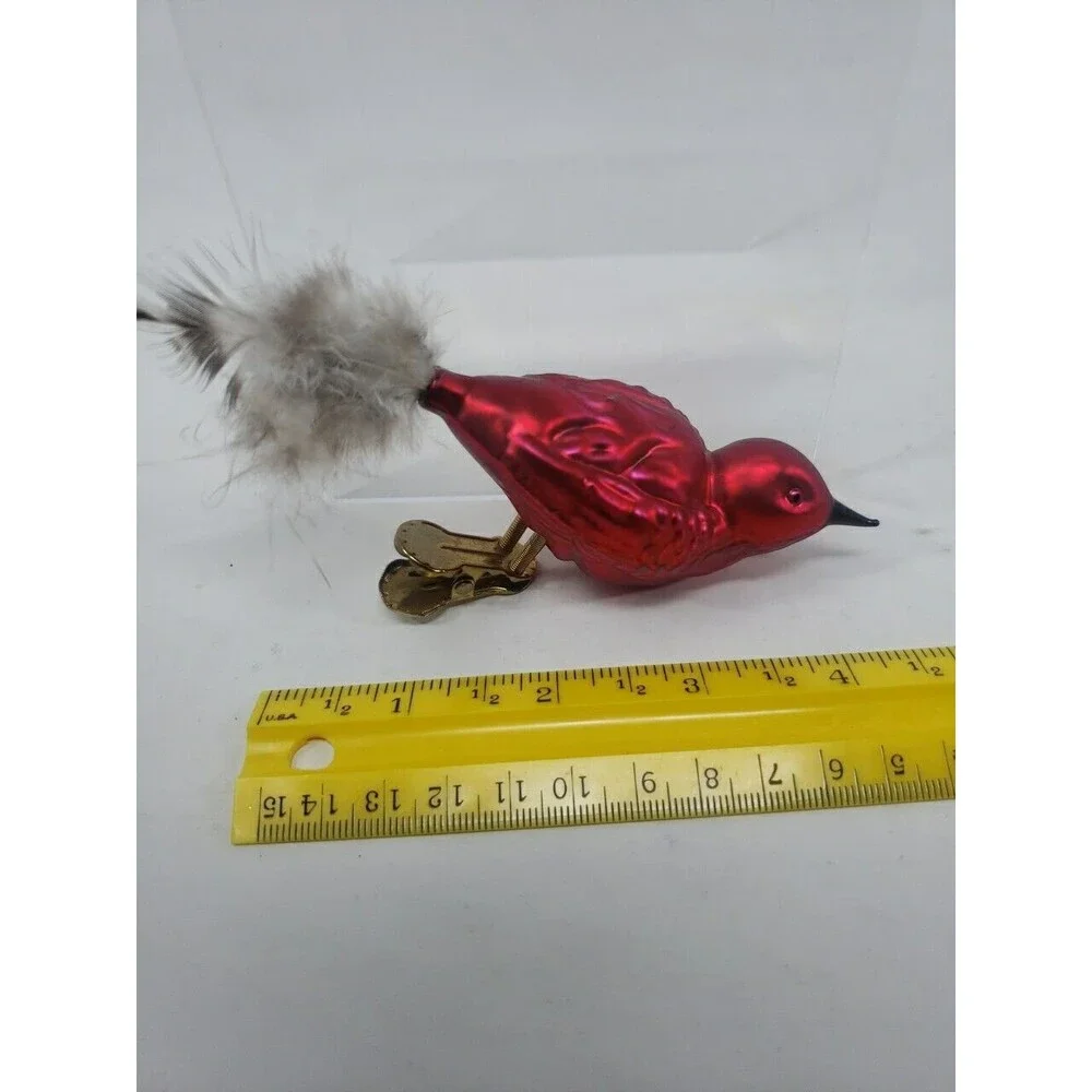 Vintage Blown Glass Red Bird Feather Tail Spring Clip Legs Classic Rare Uncommon